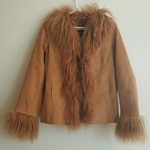 Express Golden-Brown Retro Real Suede and Fur Coat